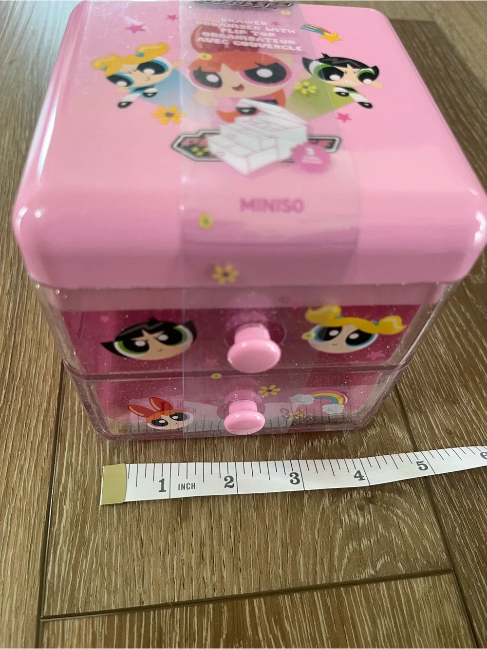 NWT MINISO The Powerpuff Girls Pink Mini Drawer Desk Makeup Organizer